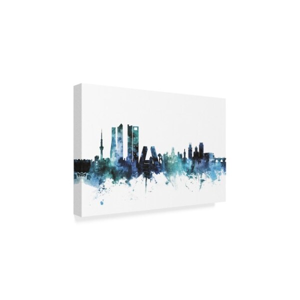 Michael Tompsett 'Madrid Spain Blue Teal Skyline' Canvas Art,30x47